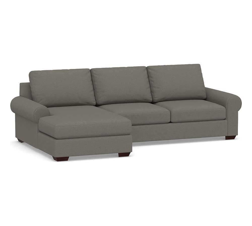 Big Sur Roll Arm Upholstered Right Arm Loveseat with Chaise Sectional, Down Blend Wrapped Cushions, Chunky Basketweave Metal - Image 0