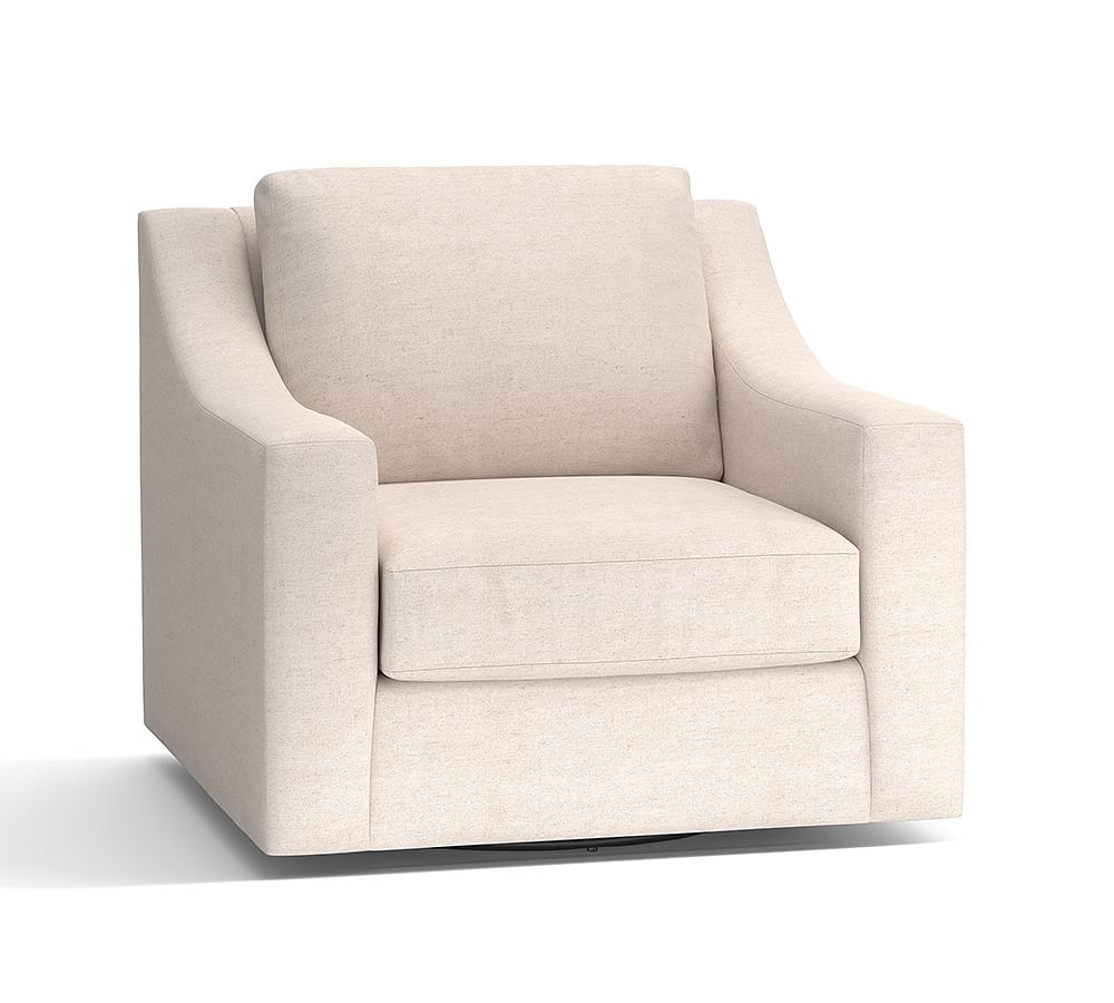 York Slope Arm Upholstered Swivel Armchair, Down Blend Wrapped Cushions, Park Weave Ivory - Image 0