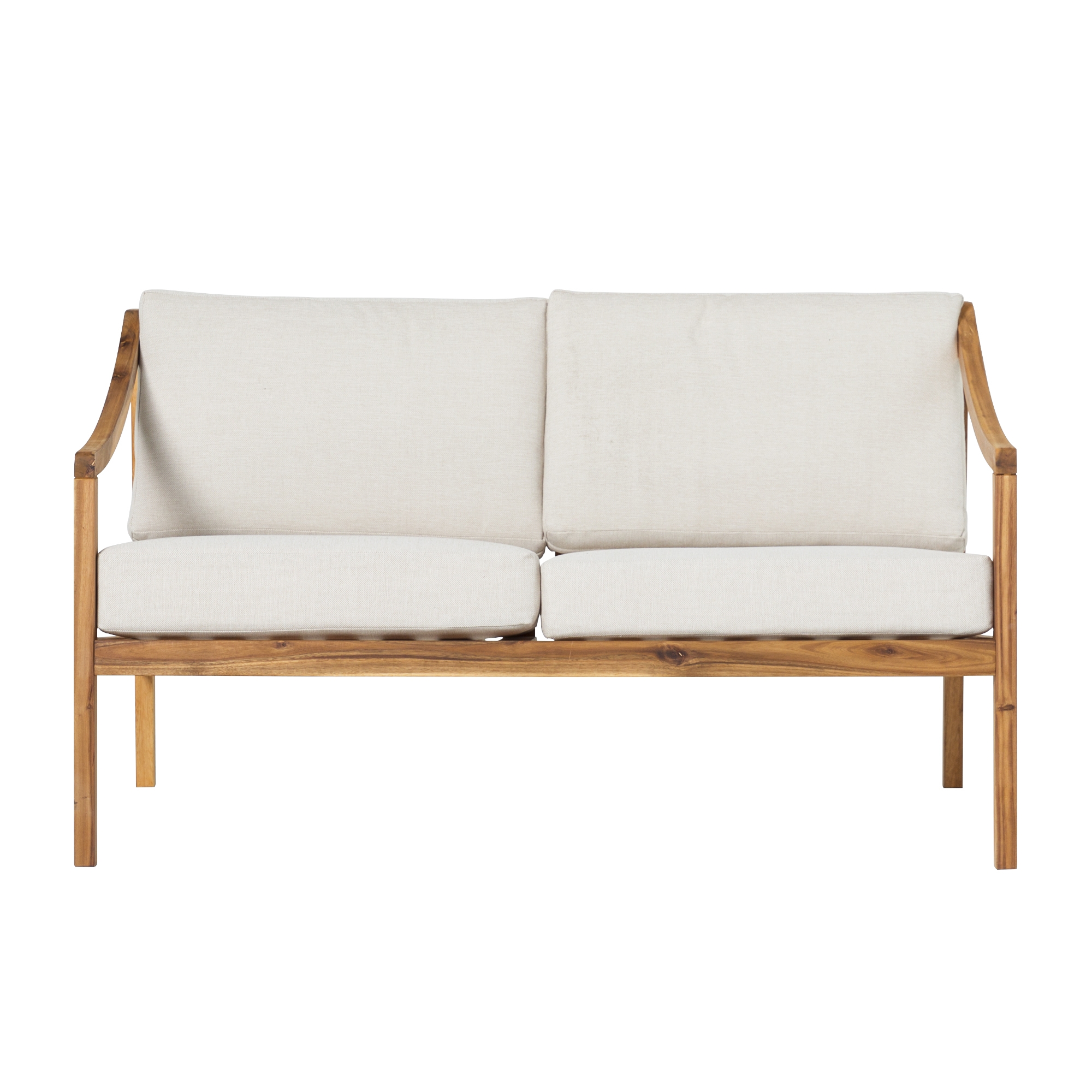 Modern Solid Wood Outdoor Curved Arm Loveseat - Natural - Image 4