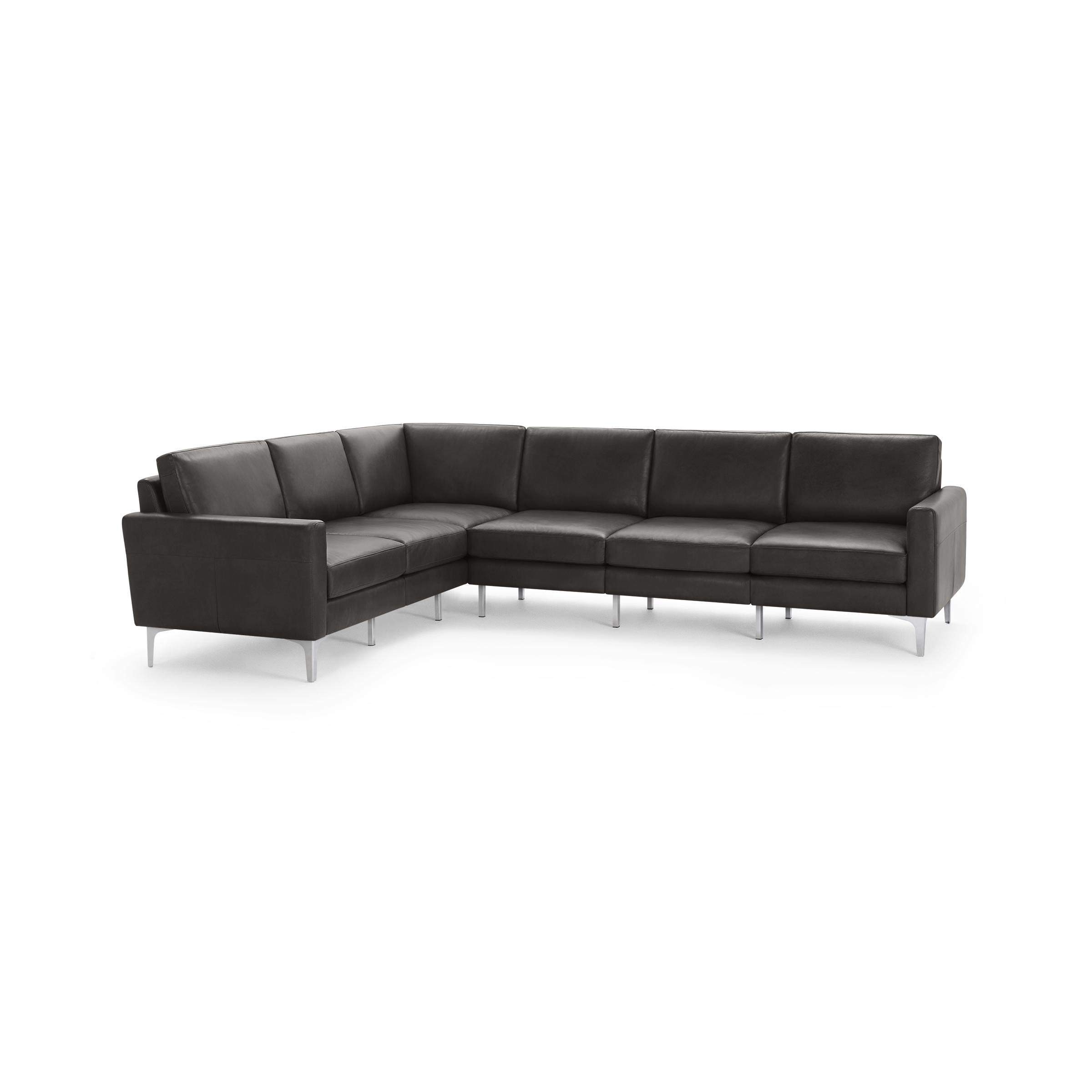 Nomad Leather 6-Seat Corner Sectional - Slate - Top Grain Leather / Chrome - Metal / Block - Image 0