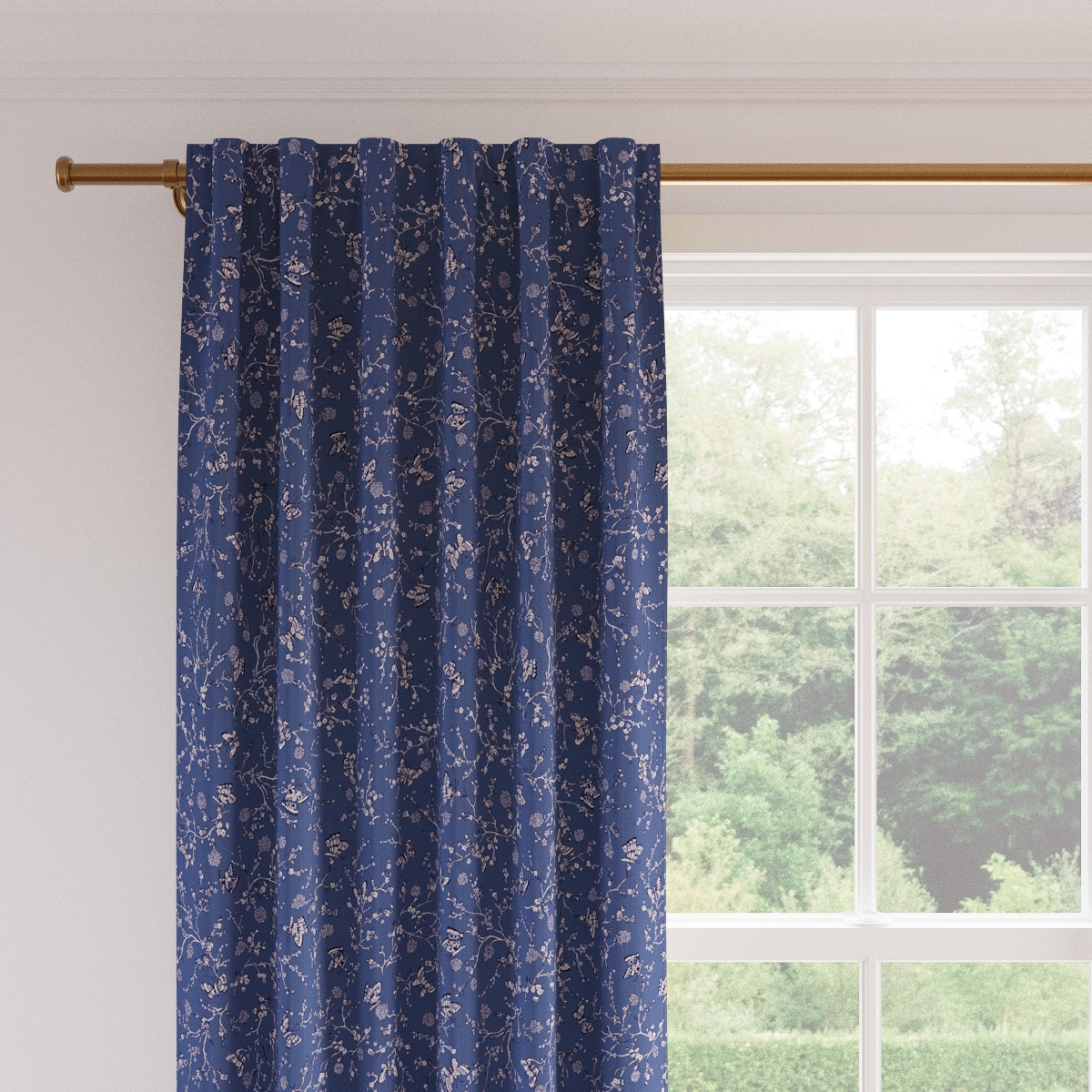 Printed Linen Curtain, Blue Mariposa, 50" x 96", Privacy - Image 1