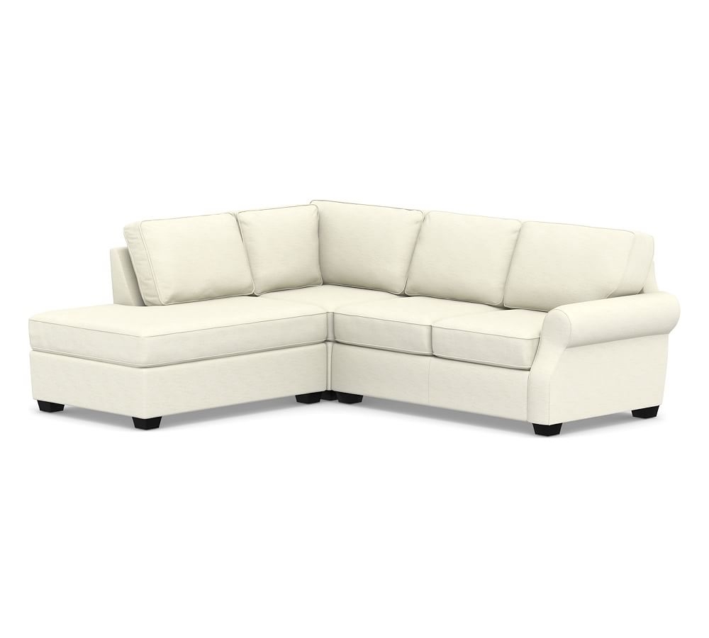 SoMa Fremont Roll Arm Upholstered Right 3-Piece Bumper Sectional, Polyester Wrapped Cushions, Performance Slub Cotton Ivory - Image 0
