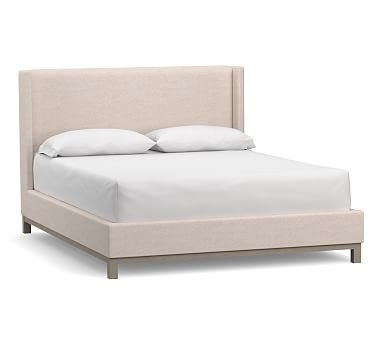 Jake Upholstered Bed with Gray Wash Frame, King, Brushed Crossweave Navy - Image 1