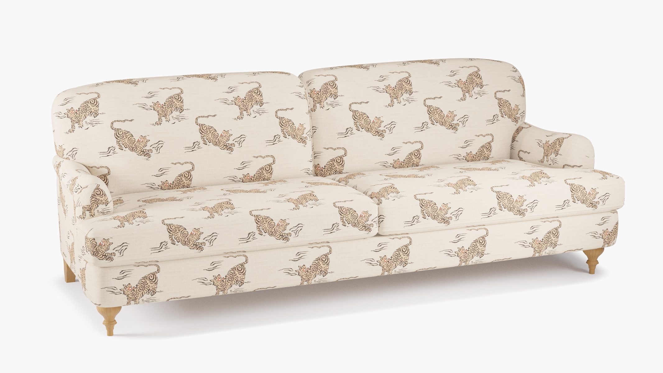 English Roll Arm Sofa, Canvas Tigresse, Natural Turned Wood Leg - Image 1