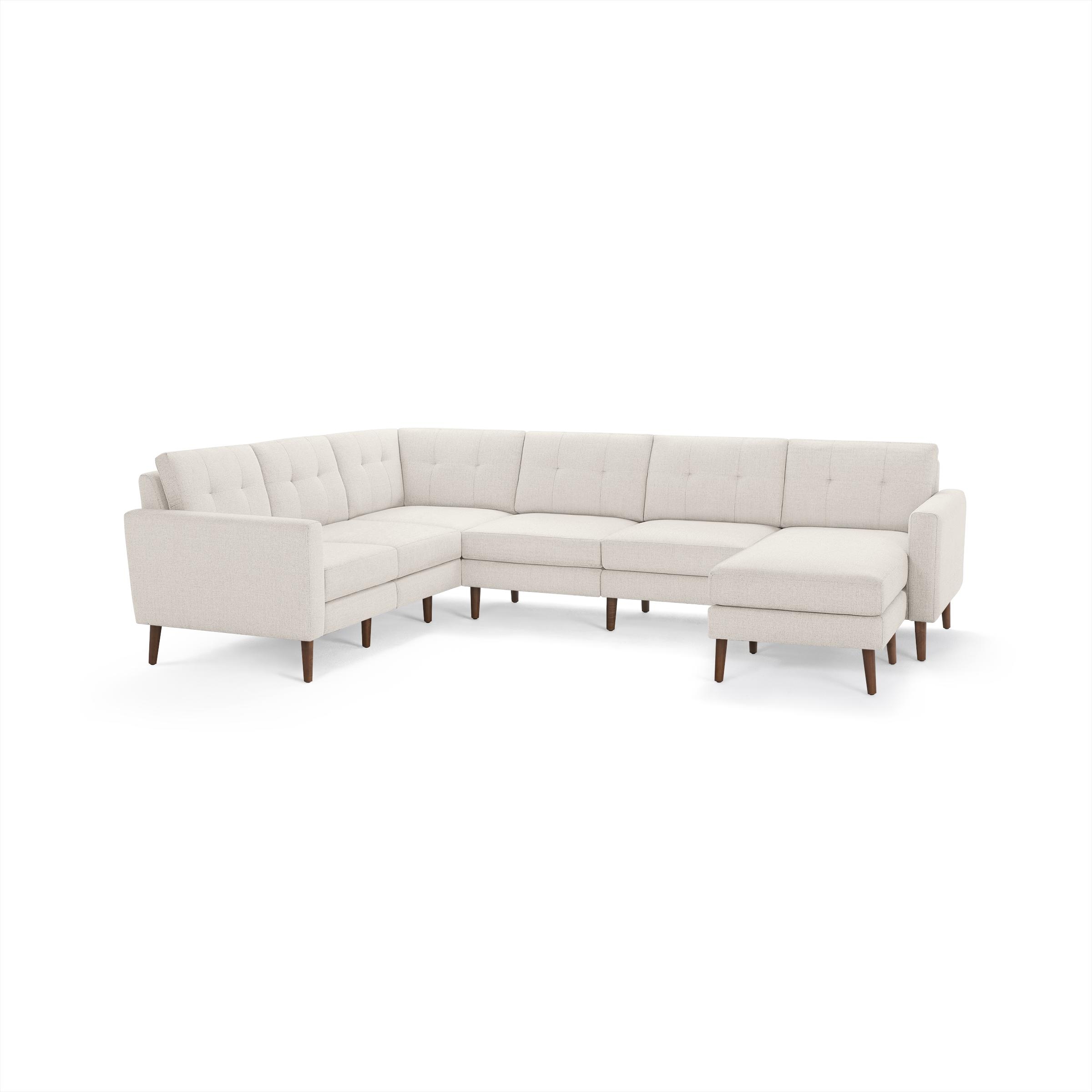 Nomad 6-Seat Corner Sectional with Chaise in Ivory, Leg Finish: WalnutLegs - Image 0