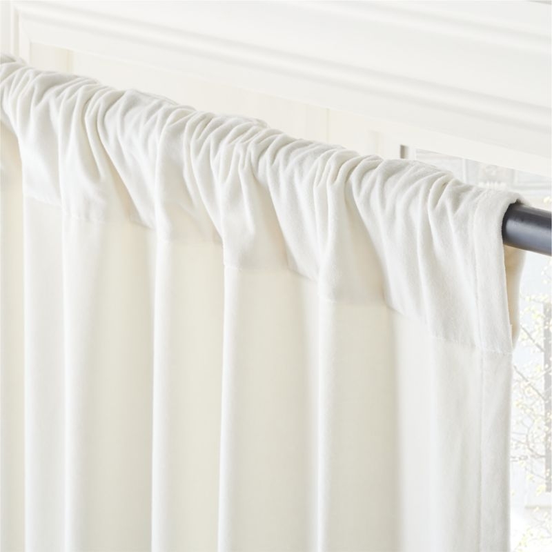 Warm White Organic Cotton Velvet Window Curtain Panel 48"x120'' - Image 2
