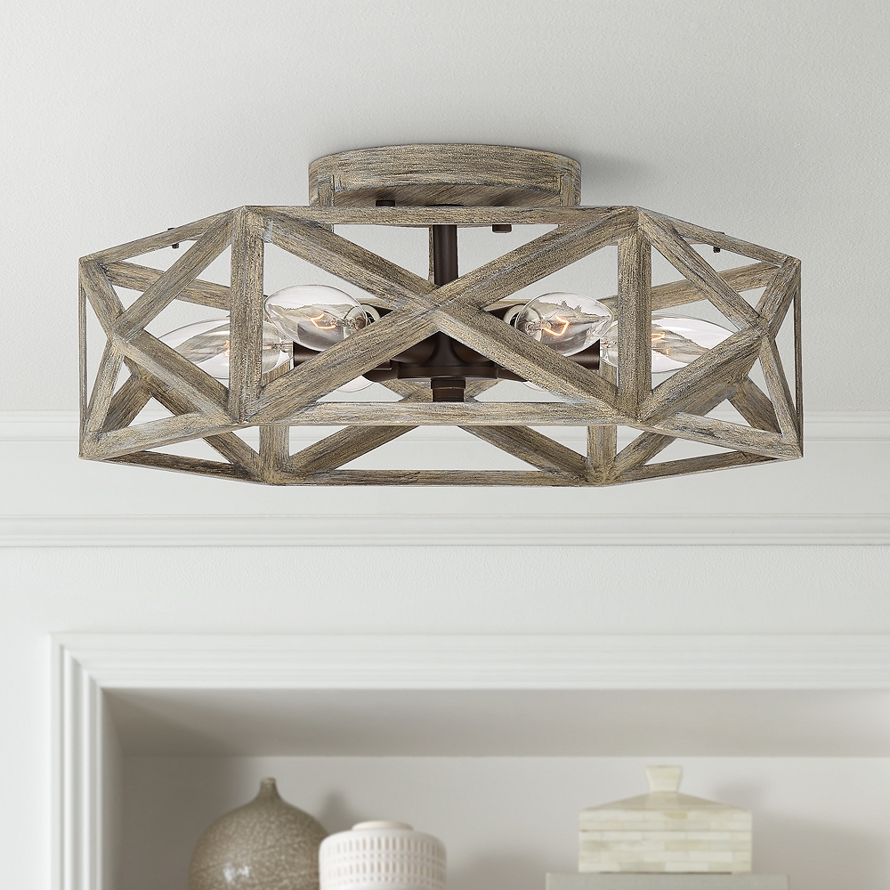 Possini Euro Moorcroft 14 1/2" Geometric Wood Finish Ceiling Light - Image 0