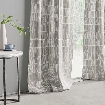 Line Lattice Curtain, Stone Gray, Set of 2, 48" x 108" - Image 1