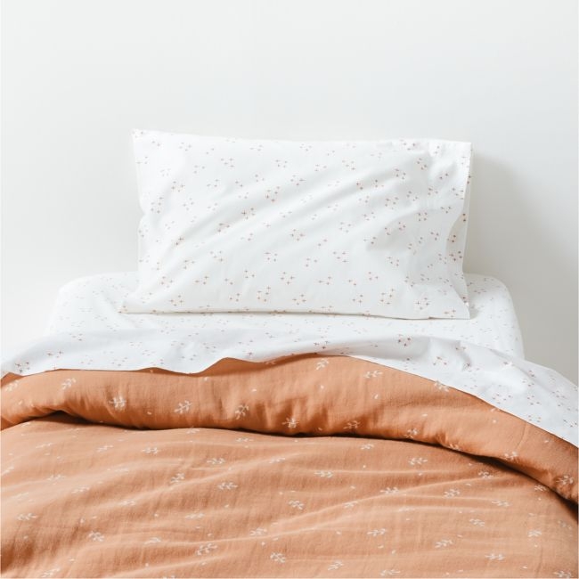 Supersoft Terracotta Leaf Print Organic Cotton Gauze Toddler Duvet Cover - Image 0