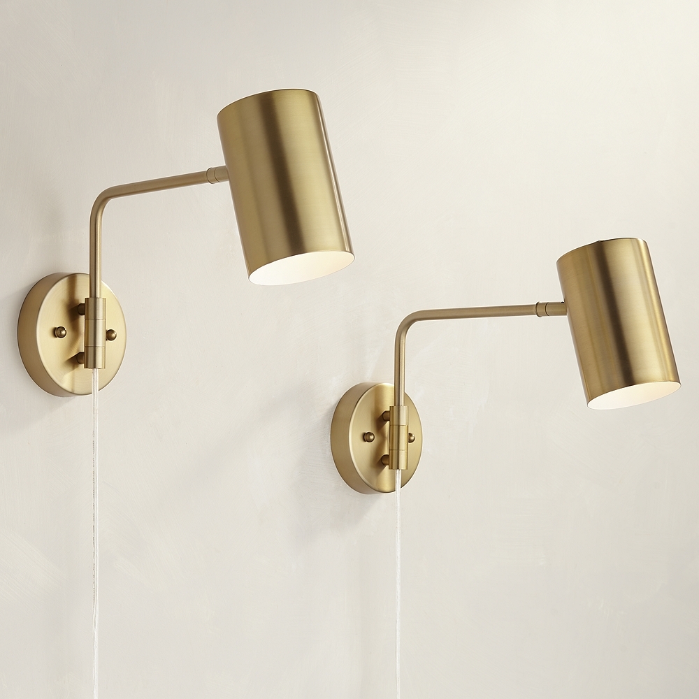 360 Lighting Patt Brushed Brass Swing Arm Plug-In Wall Lamps Set of 2 - Image 0