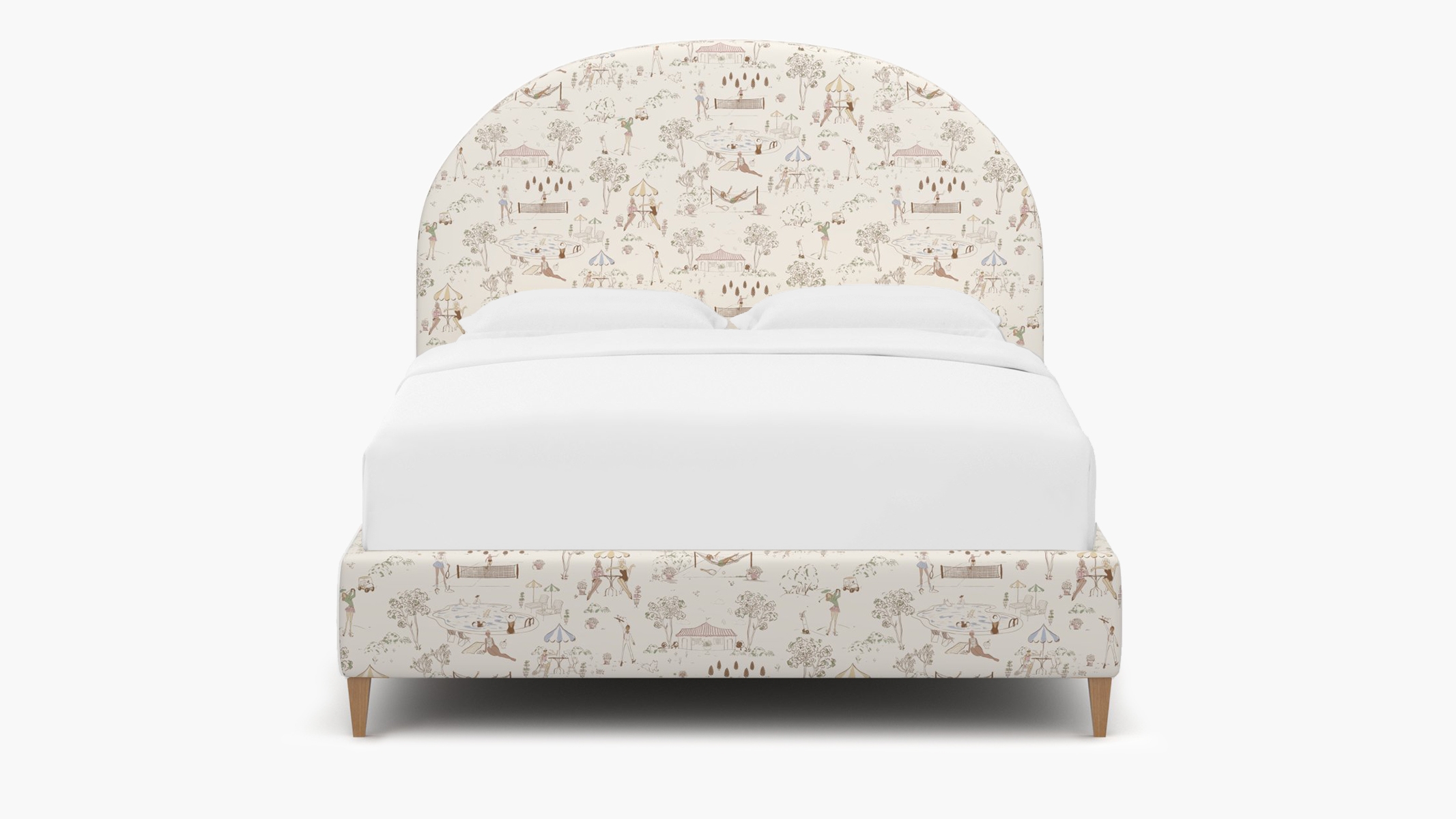 Demilune Bed, Multi Country Club Toile, Natural Square Tapered Leg, Full - Image 0