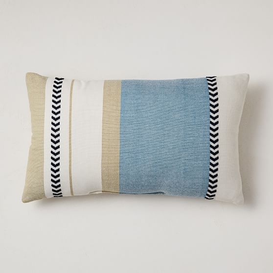 Outdoor Variegated Block Stripe Pillow, 12"x21", Washed Lagoon, Set of 2 - Image 0