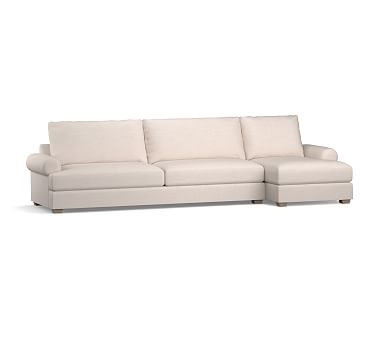 Canyon Roll Arm Upholstered Left Arm Sofa with Chaise Sectional, Down Blend Wrapped Cushions, Performance Brushed Basketweave Chambray - Image 0