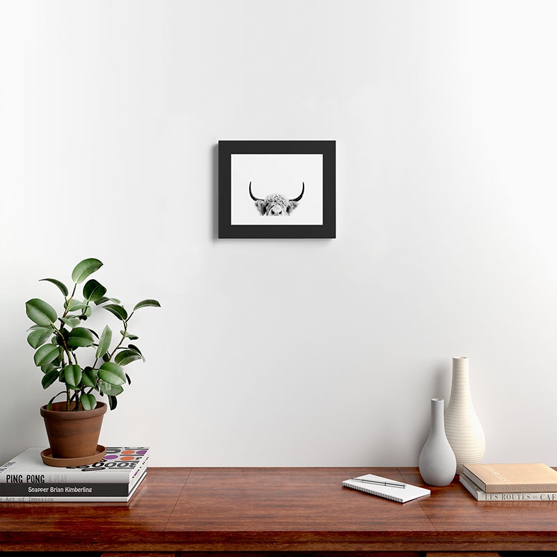 Peeking Highland Cow by Sisi and Seb - Framed Art Print Classic Black 11" x 14" - Image 1
