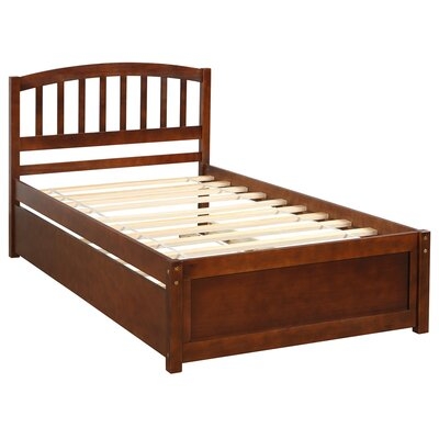 Twin Size Platform Bed Wood Bed Frame With Trundle, Espresso - Image 0