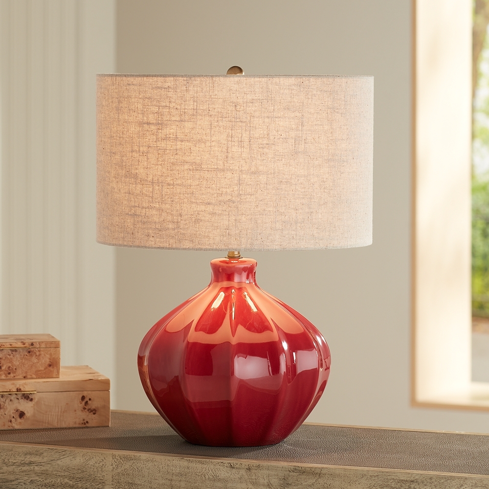 360 Lighting Gordy 20 1/2" Mid-Century Modern Red Ceramic Table Lamp - Image 0