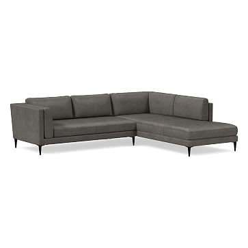 Anton 104" Right 2-Piece Bumper Chaise Sectional, Sierra Leather, Licorice, Polished Dark Pewter - Image 2