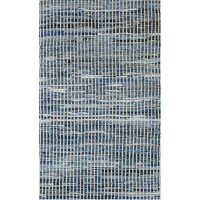 Cotton/Denim Carpet With Shuttle Weave Durrie With Hamming - 60" X 96" - Small Stripe Pattern - Multi - Image 0