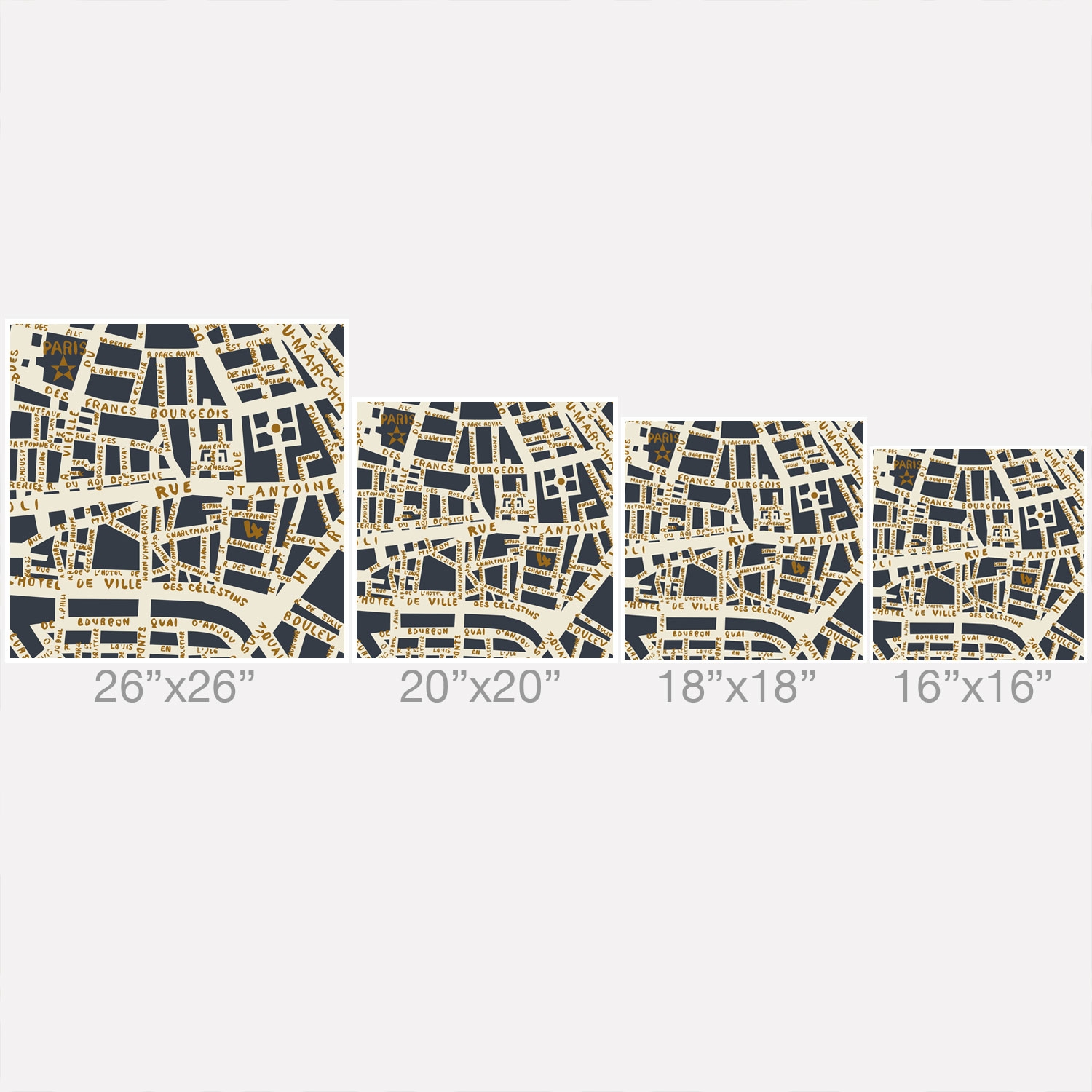 Paris Map Grey Gold by Holli Zollinger - Outdoor Throw Pillow 16" x 16" - Image 1
