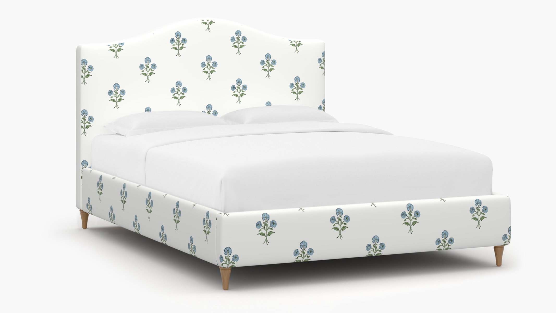 Camelback Bed, Blue Delphine, Natural Decorative Tapered Leg, Full - Image 1