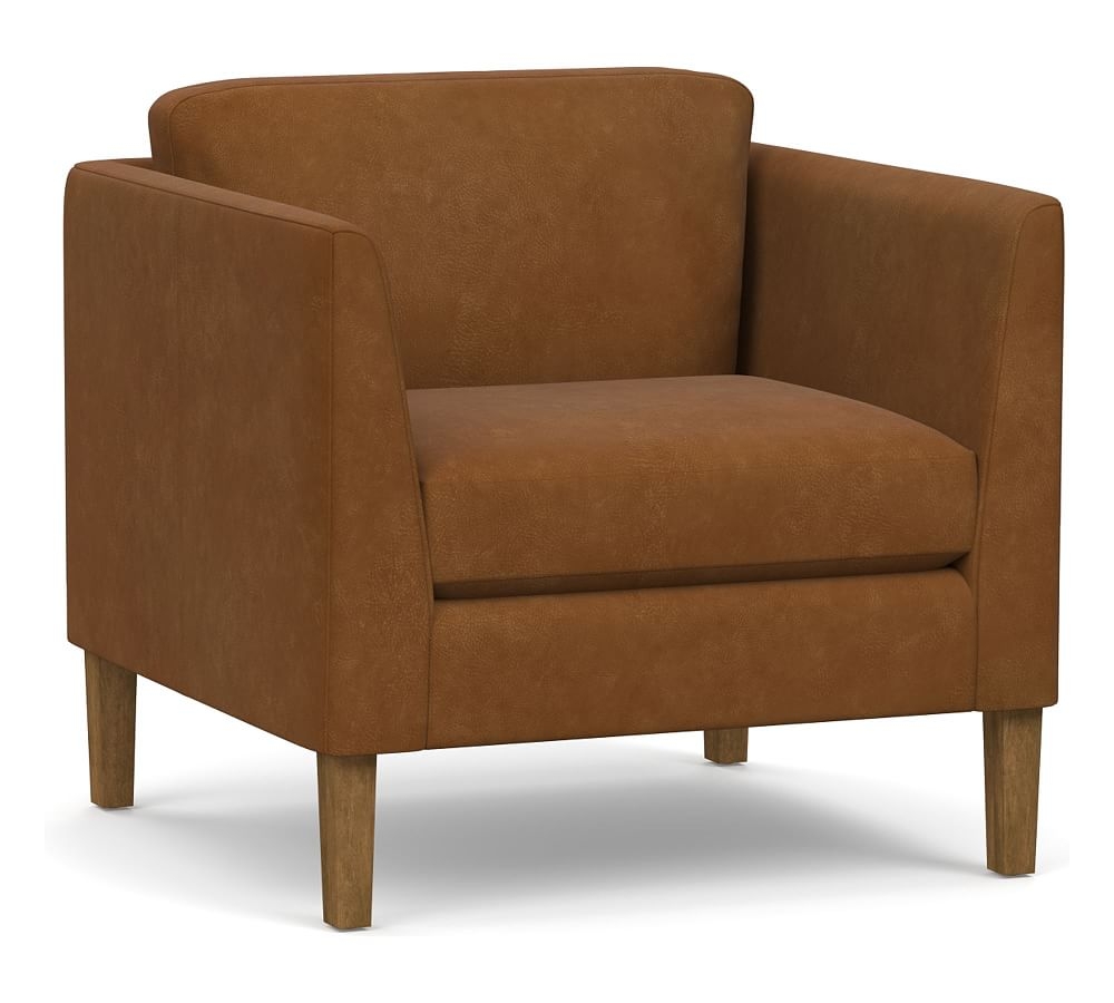 Hudson Leather Armchair, Polyester Wrapped Cushions, Nubuck Caramel - Image 0