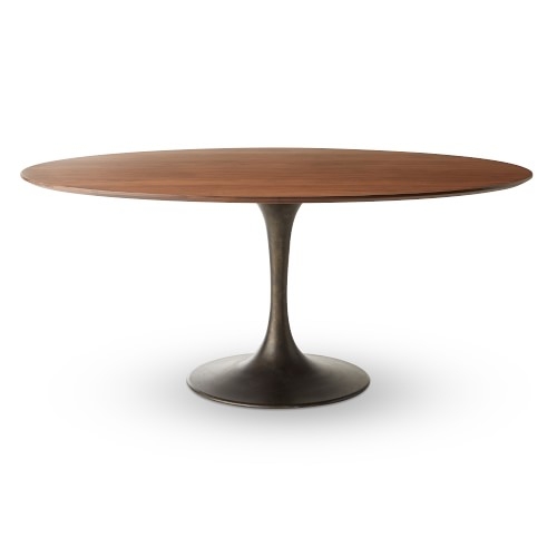 Tulip Pedestal Dining Table, Oval, Aged Bronze Base, Walnut Top - Image 0