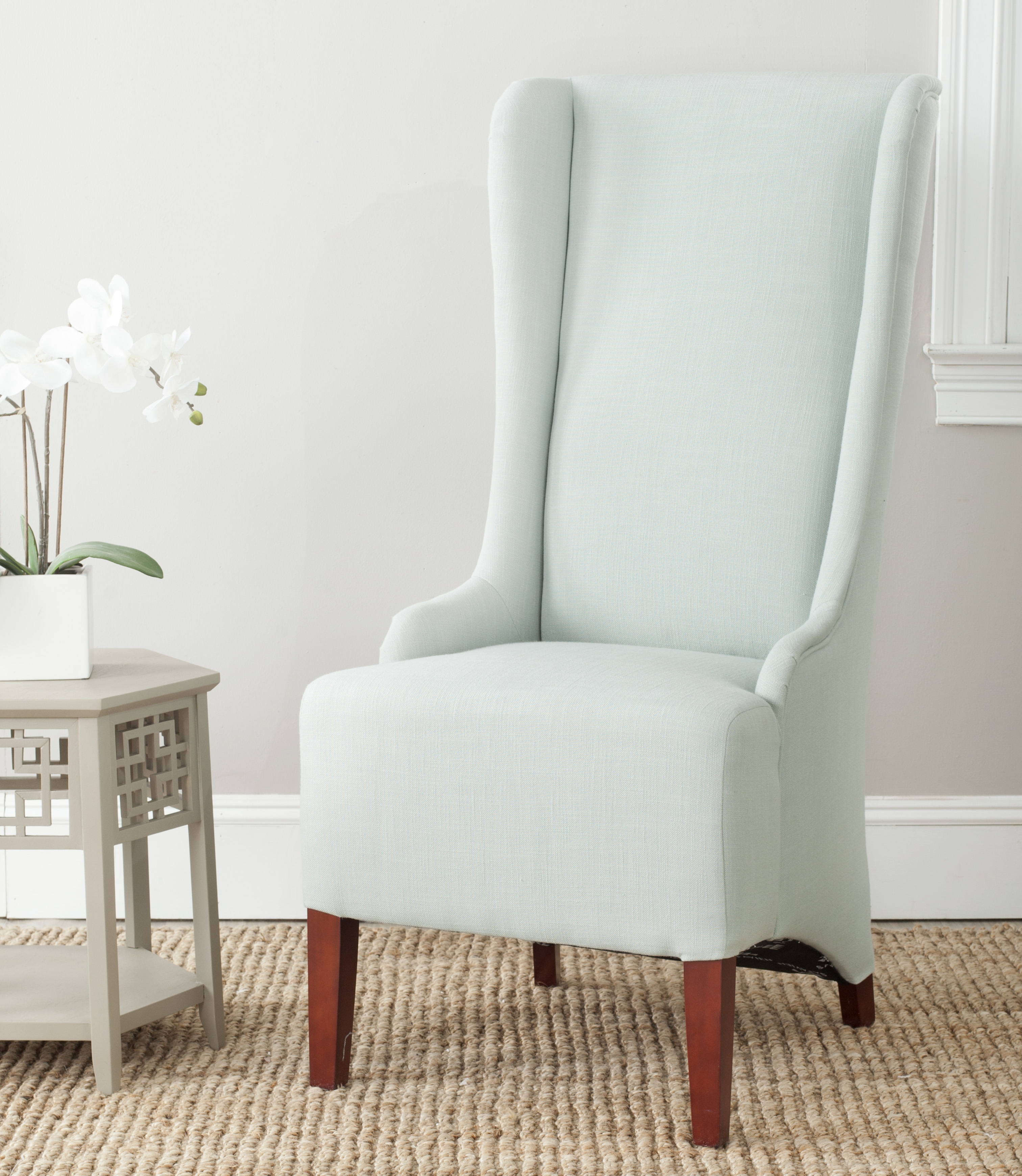 Becall 20''H Linen Dining Chair - Seafoam Green/Cherry Mahogany - Safavieh - Image 6