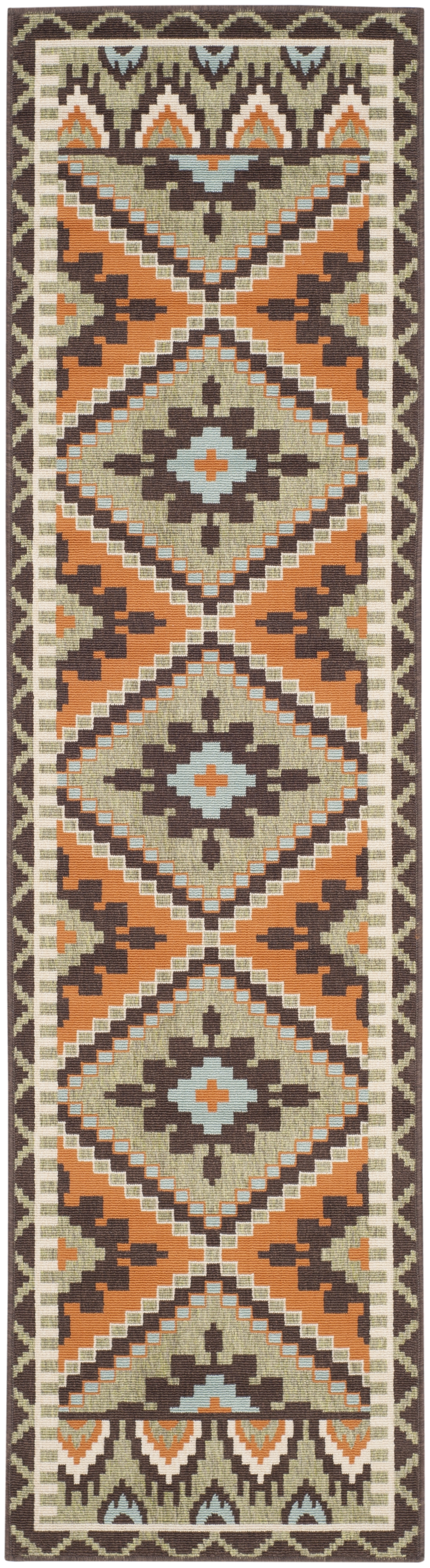 Arlo Home Indoor/Outdoor Woven Area Rug, VER096-0742, Green/Terracotta,  2' 3" X 8' - Image 0