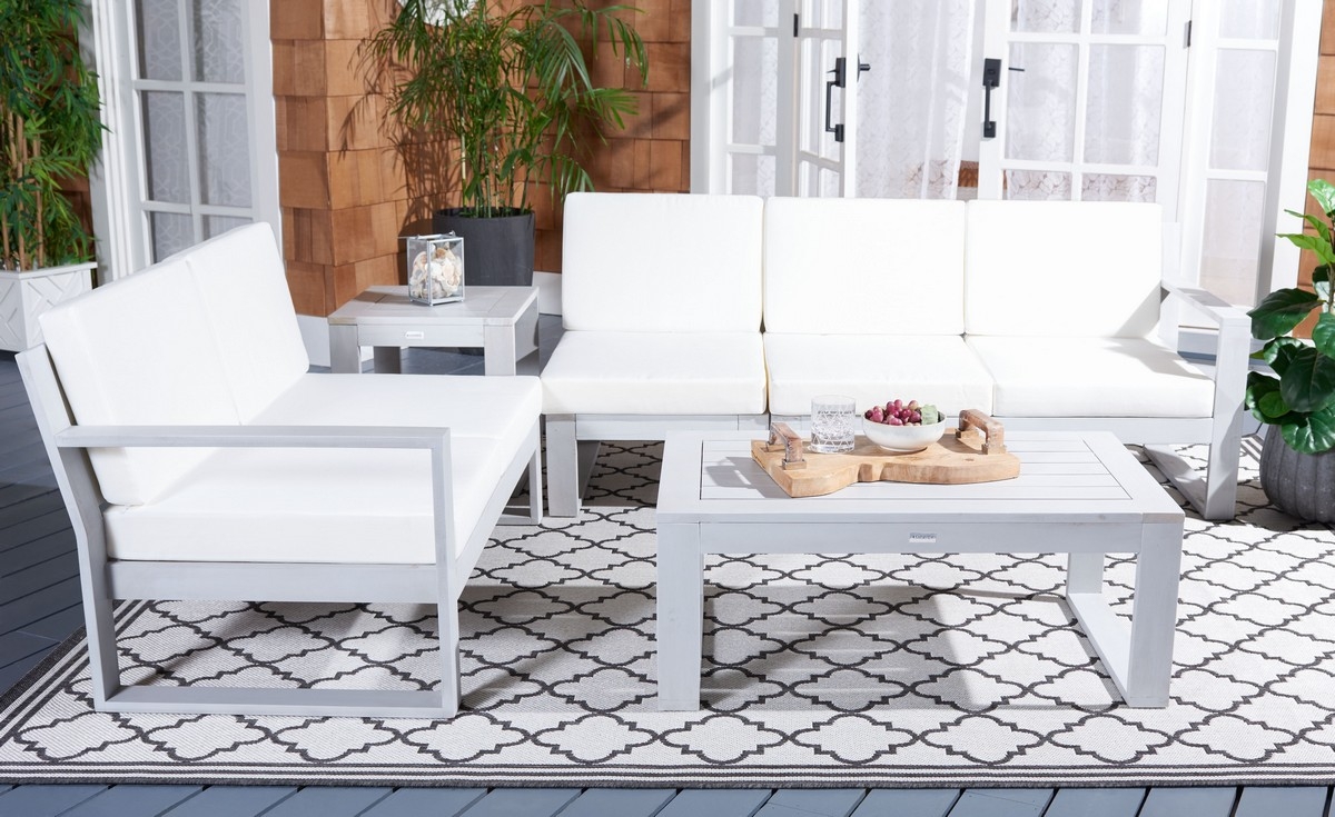 Catryn 4 Pc Outdoor Living Set - Grey/Beige - Safavieh - Image 1