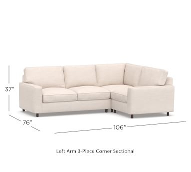 PB Comfort Square Arm Upholstered Right Arm 3-Piece Corner Sectional, Box Edge, Down Blend Wrapped Cushions, Performance Heathered Basketweave Alabaster White - Image 1