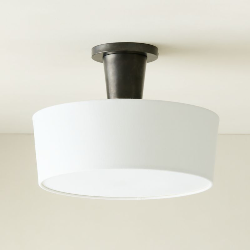 Ascot Blackened Brass Flush Mount Light with Linen Shade - Image 1