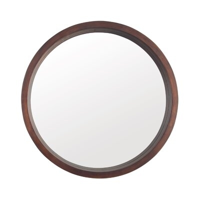 Wooden Structure Round Mirror, Round Modern Decoration Large Mirror, Used For Bathroom, Living Room And Bedroom Entrance, Walnut Color, 24 Inches - Image 0