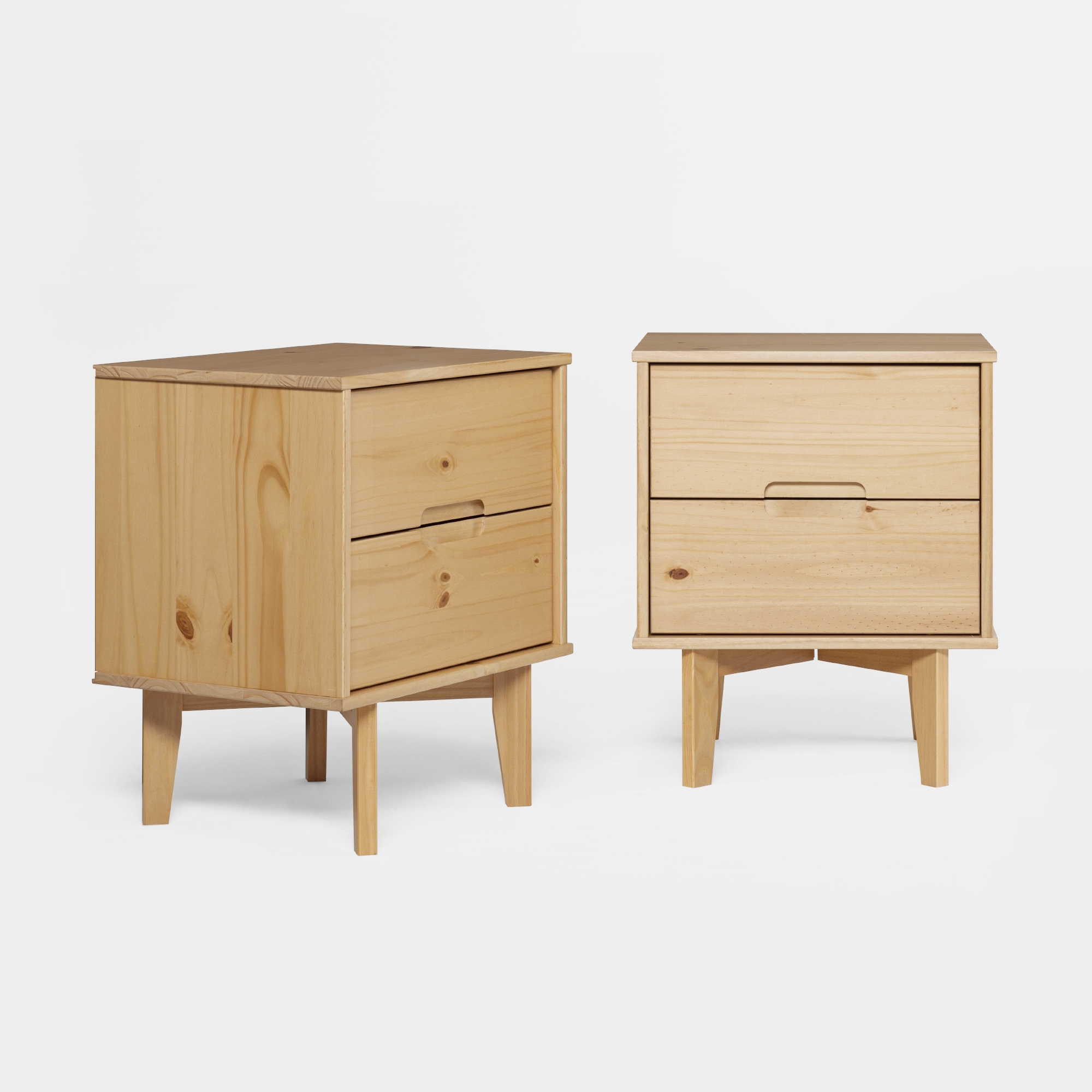 2-Drawer Groove Handle Solid Wood Nightstand - Natural Pine - (Set of 2) - Image 1