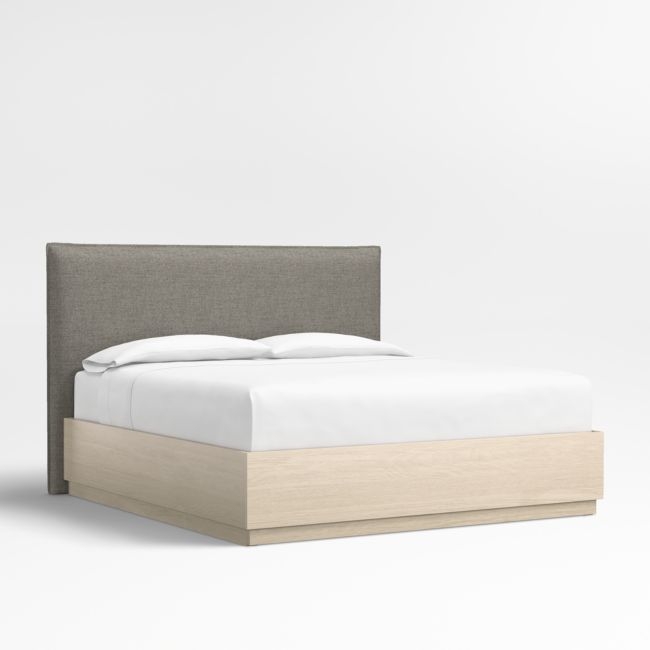 Arvada 54" Dark Grey Upholstered King Headboard with Batten White Oak Storage Bed Base - Image 0