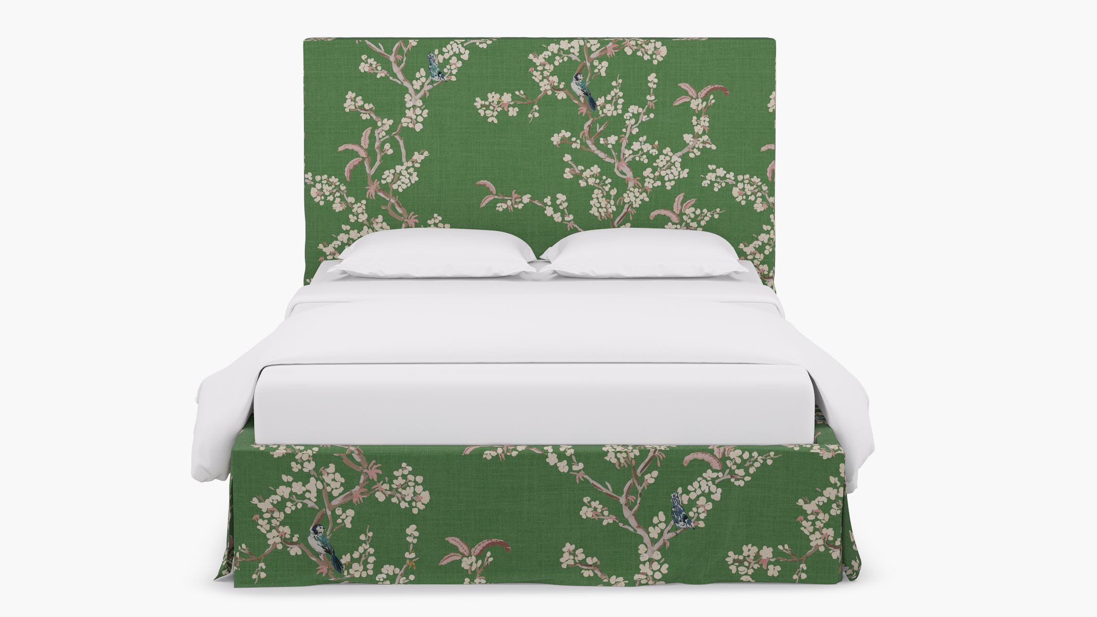 Slipcovered Bed, Jade Cherry Blossom, Queen - Image 0