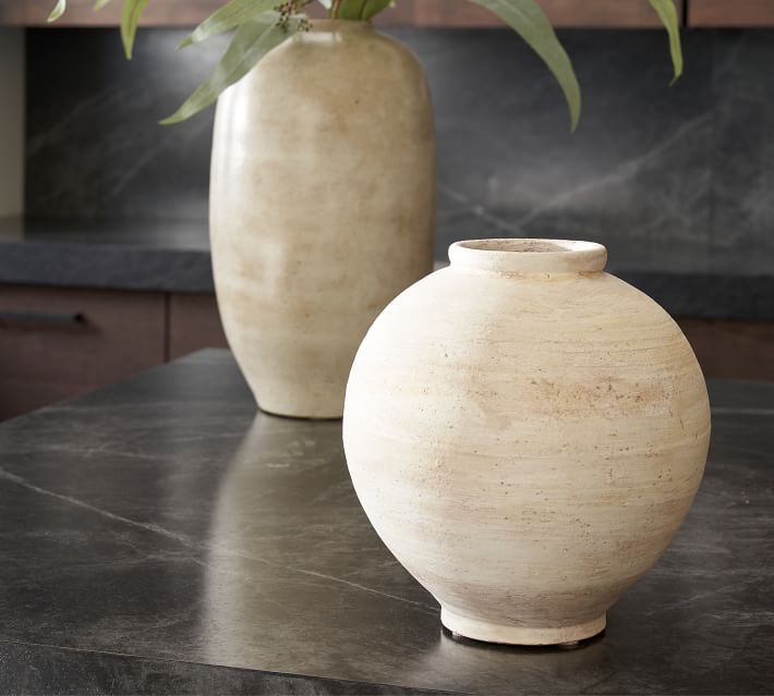 Artisan Handcrafted Terracotta Vase, Round, White - Image 2