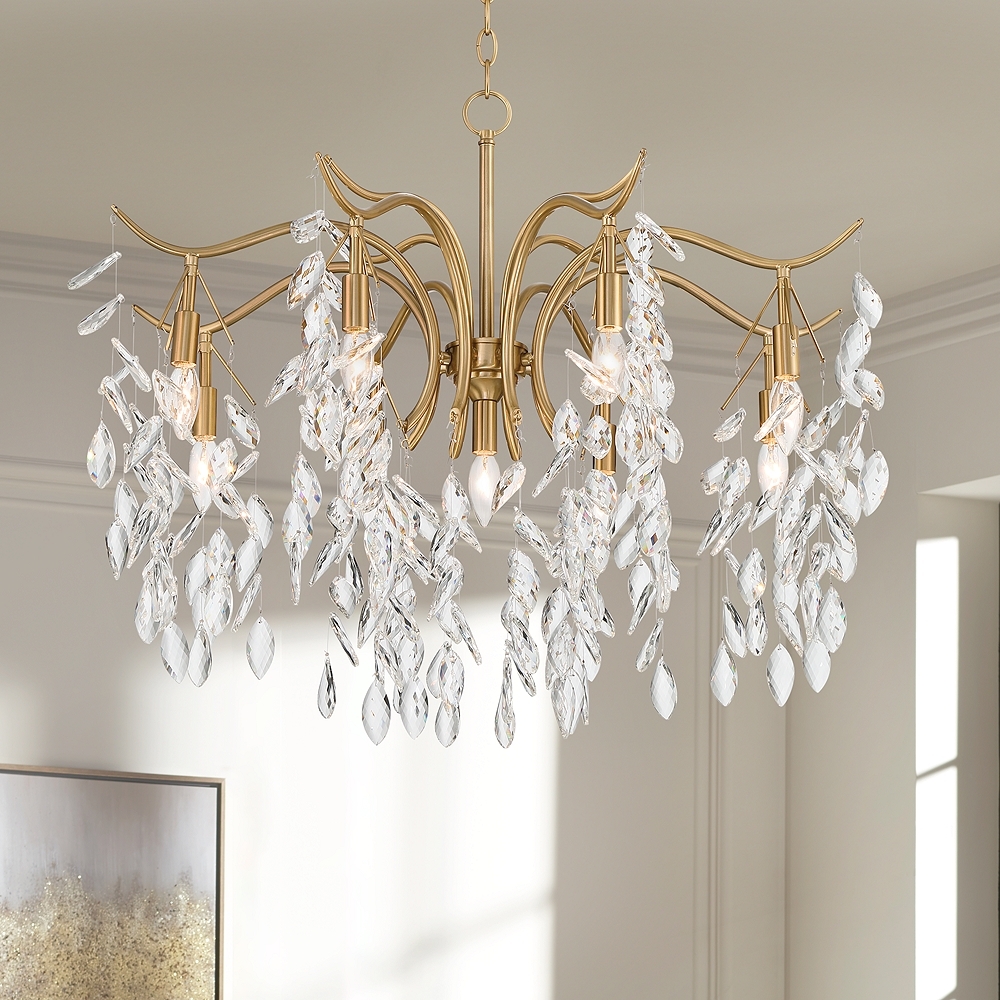 Vienna Full Spectrum Rysa 30 1/2" Brass and Crystal 9-Light Chandelier - Image 0
