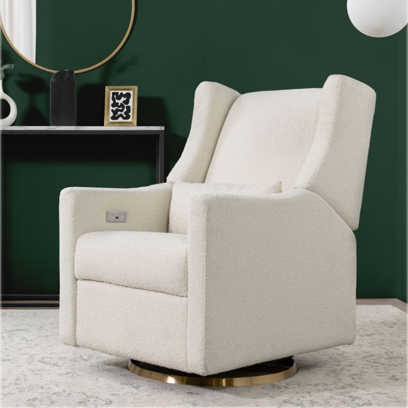 Babyletto Kiwi Ivory Boucle Nursery Power Recliner Chair with Gold Base - Image 2