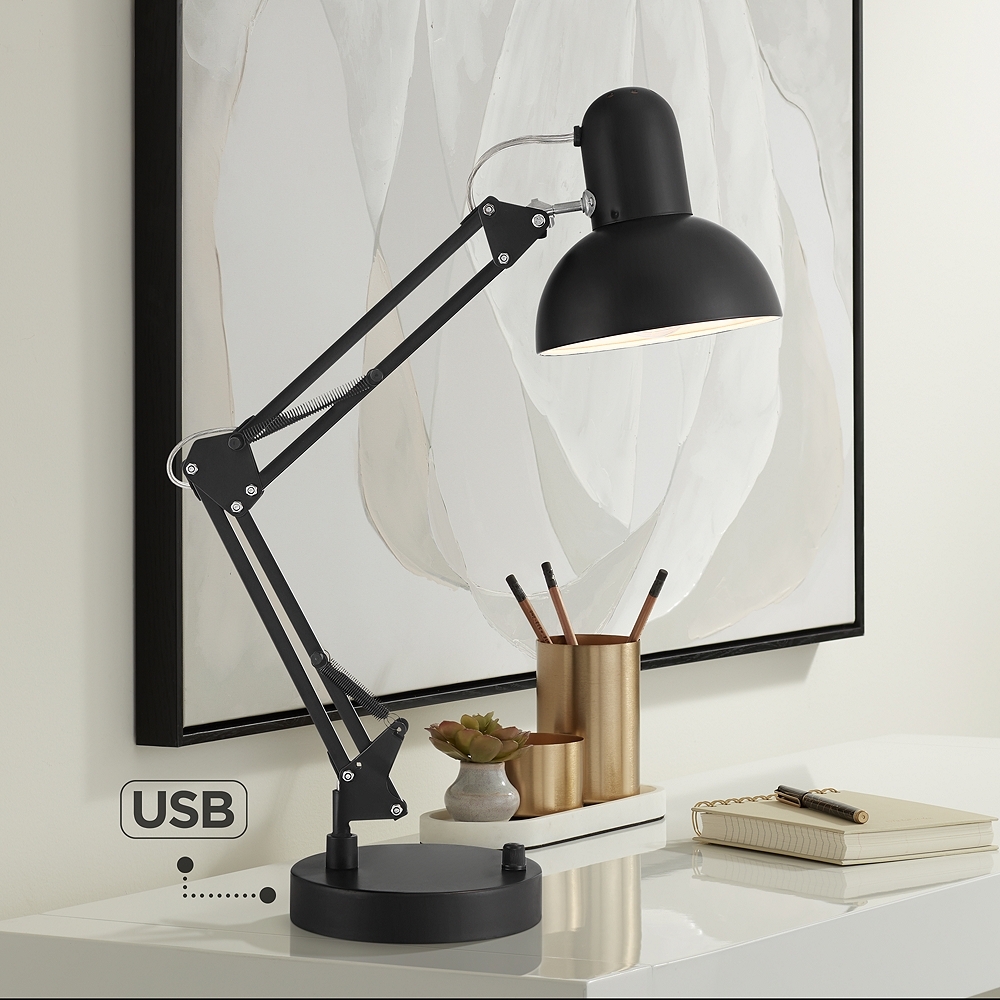 360 Lighting Wyatt Black Finish Adjustable Height Architect USB Desk Lamp - Image 0