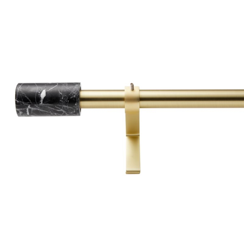Brushed Brass with Black Marble Finial Curtain Rod Set 48"-88"x.75"Dia. - Image 3