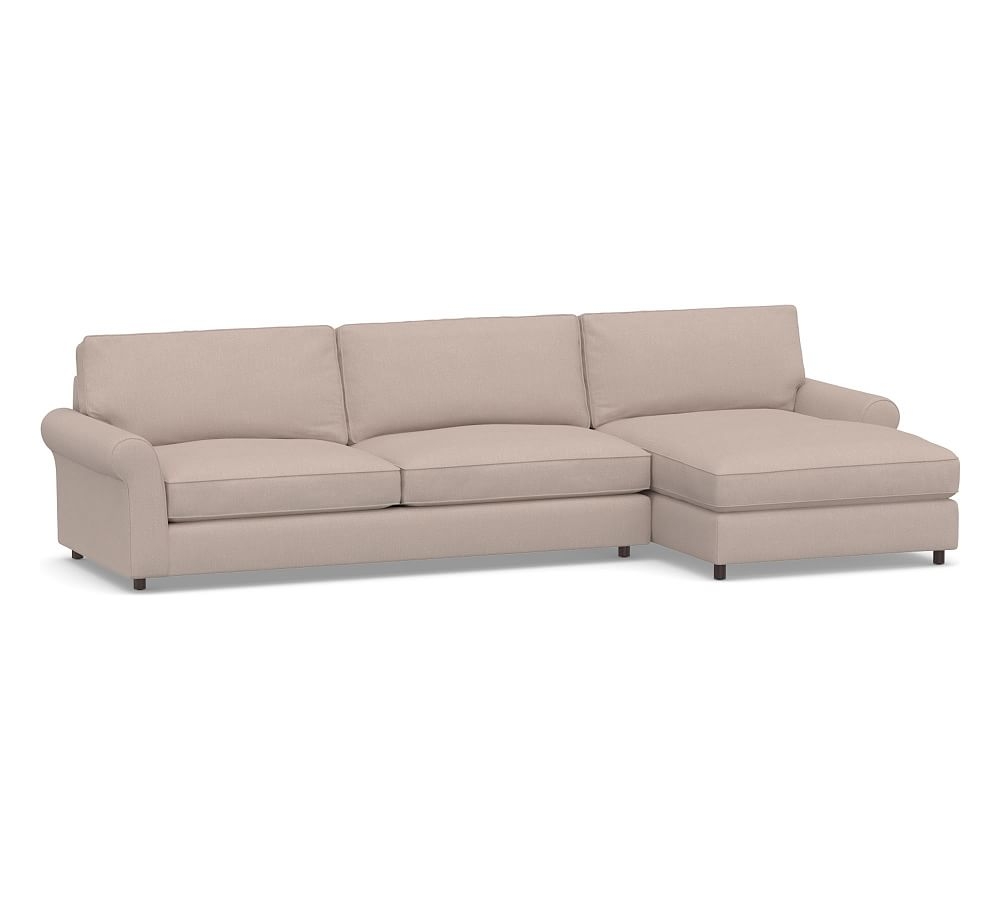 PB Comfort Roll Arm Upholstered Left Arm Sofa with Wide Chaise Sectional, Box Edge Memory Foam Cushions, Performance Heathered Tweed Desert - Image 0