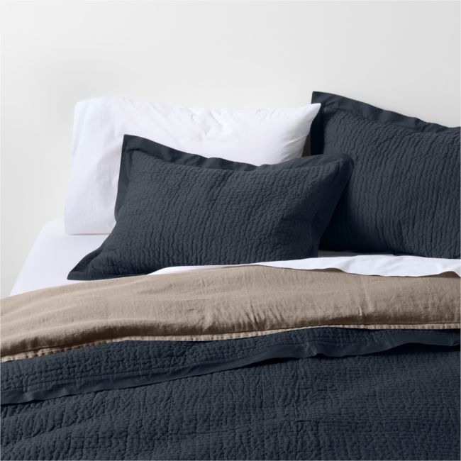 Celeste Organic Cotton Midnight Navy Blue King Quilt - Image 0