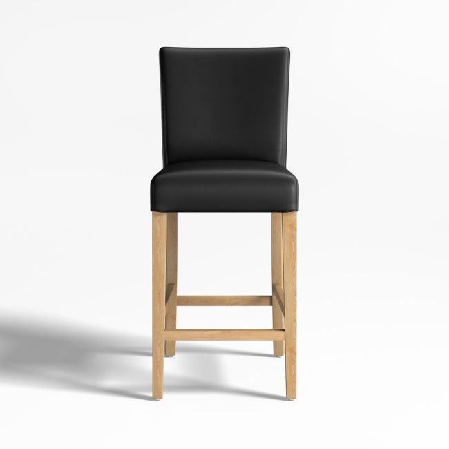 Lowe Onyx Leather Counter Stool with Natural Wood Legs - Image 0