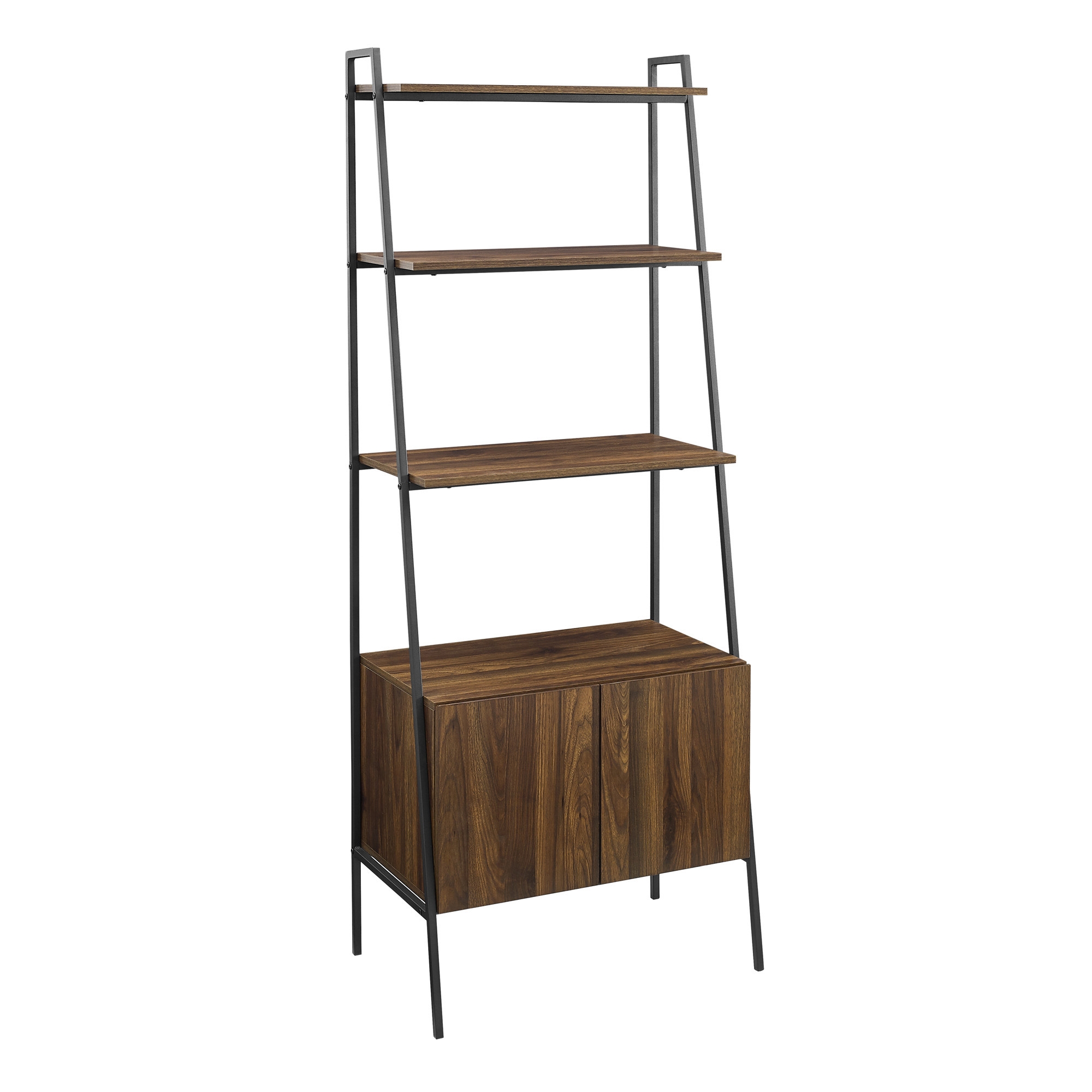 72" Industrial Wood Ladder Bookcase - Dark Walnut - Image 1