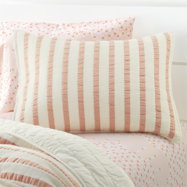 Pink Striped Waffle Weave Organic Cotton Kids Pillow Sham - Image 0