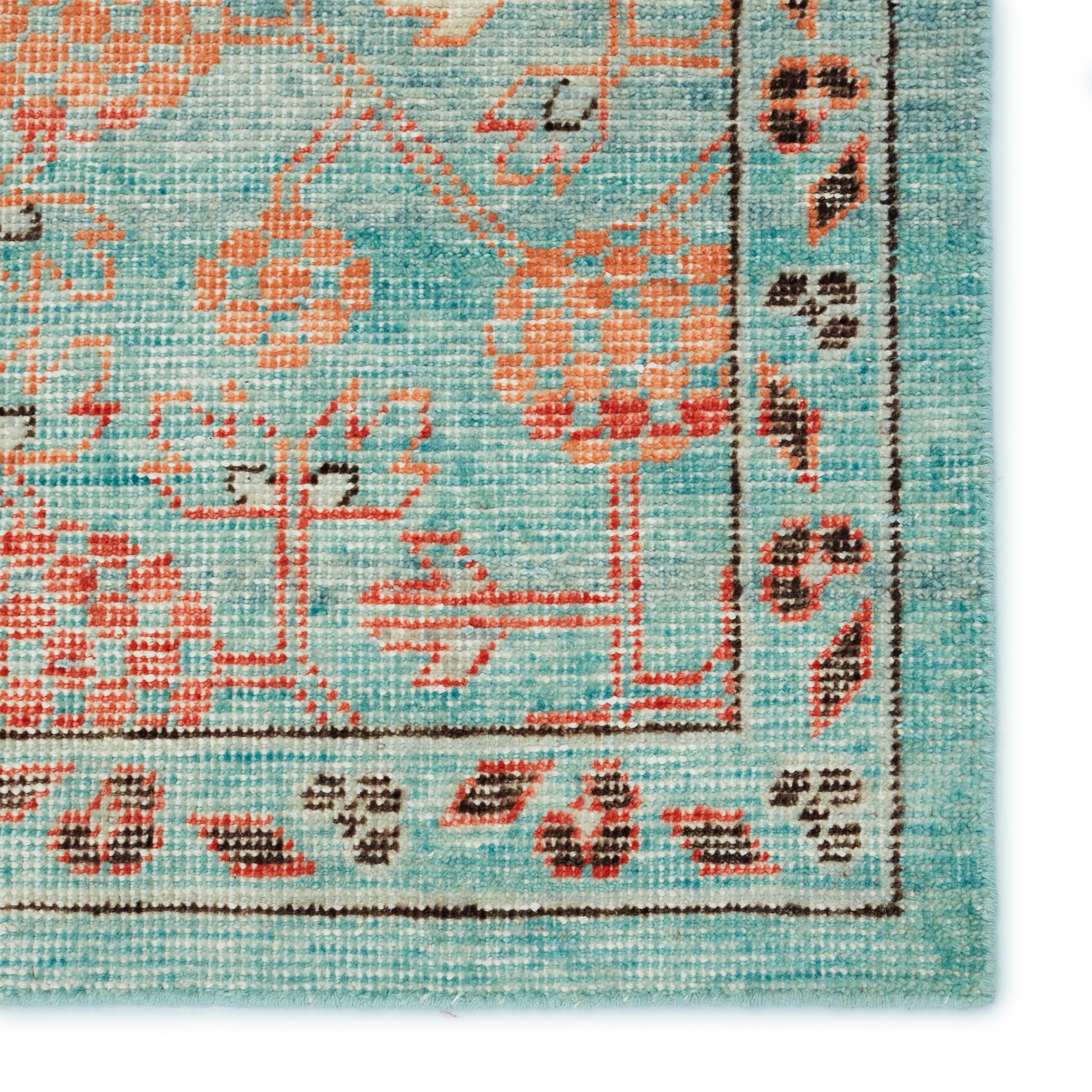 Anemone EDE08 Handknotted Trellis Blue and Peach Runner Rug (3'x10') - Image 3