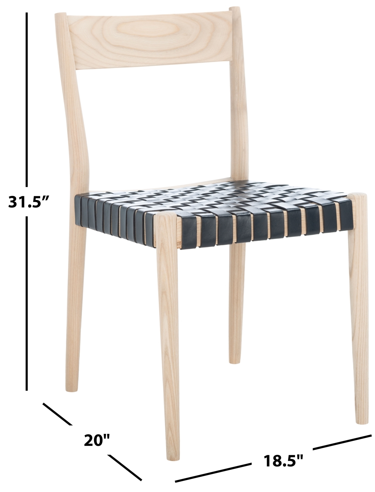 Eluned Leather Dining Chair - Black / Natural - Safavieh - Image 7