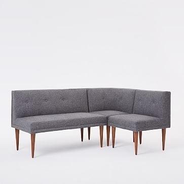 Mid Century Banquette Pack 2: 1 Bench + 1 Single + Round Corner,Deco Weave,Pearl Gray,Pecan - Image 1