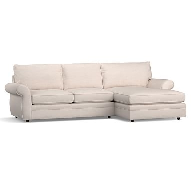 Pearce Roll Arm Upholstered Left Arm Loveseat with Double Chaise Sectional, Down Blend Wrapped Cushions, Sunbrella(R) Performance Slub Tweed White - Image 0