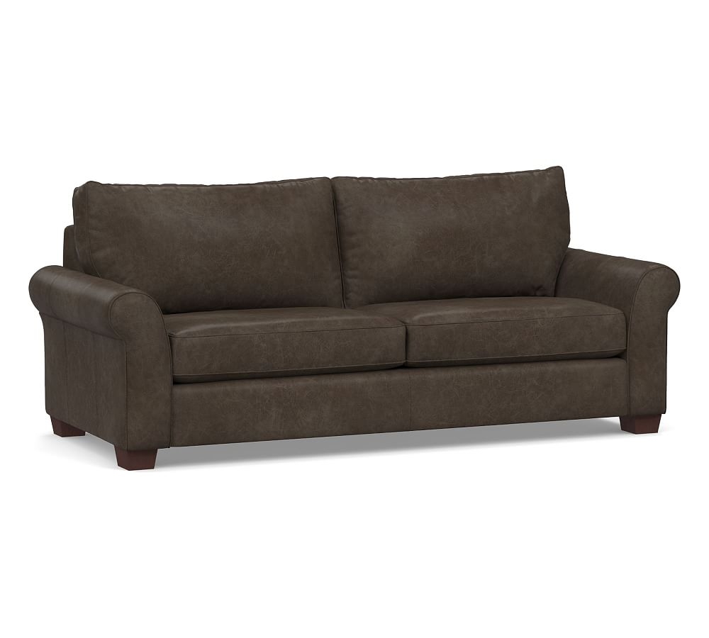 PB Comfort Roll Arm Leather Grand Sofa 94", Polyester Wrapped Cushions, Statesville Wolf Gray - Image 0